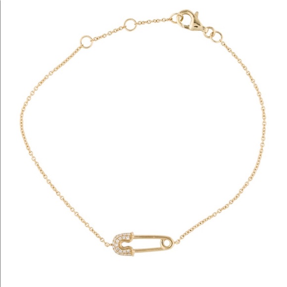 14K gold and diamond safety pin bracelet